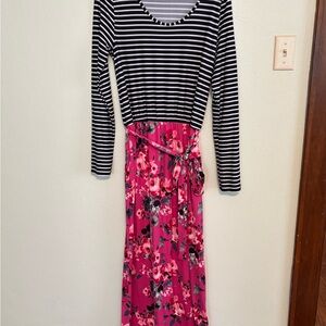 Striped and Floral Pink Dress
